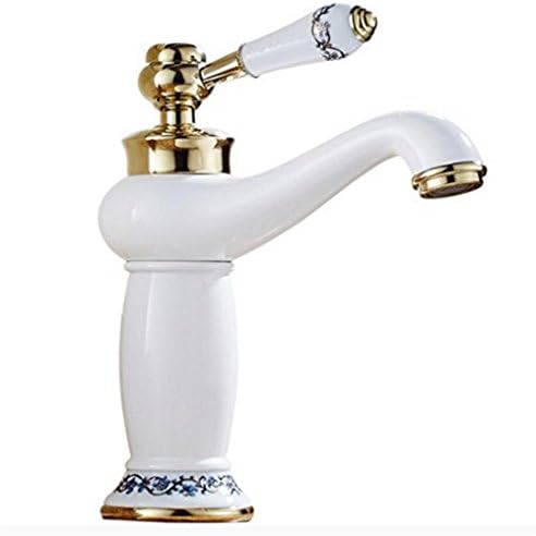White Tap Antique Brass Retro Bathroom Tap Bathroom Cold Hot Cold Water Mixer Tap for Washbasin Brushed Copper Basin Mixer Tap with Hose