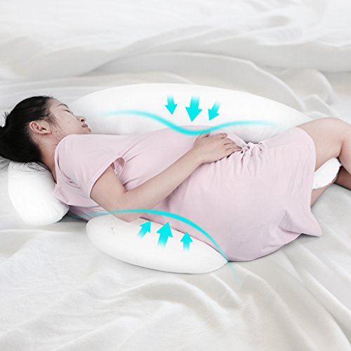 LANGRIA Schwangerschaftskissen Lagerungskissen Ergonomisch Konturierte Seitenschläferkissen mit Verstellbaren Halbmond-Stützkissen (37,4 B x 24,8-29,5 Dx 6,3 H Zoll) Weiß - 2
