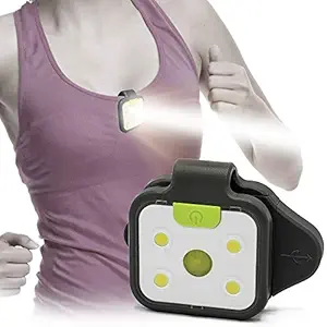 Clip-on LED Runners Light with large clip for running, jogging, walking, dog collar, camping and BBQ. Wearable Hands free flashlight. rechargeable, clip-on, Safer to be seen