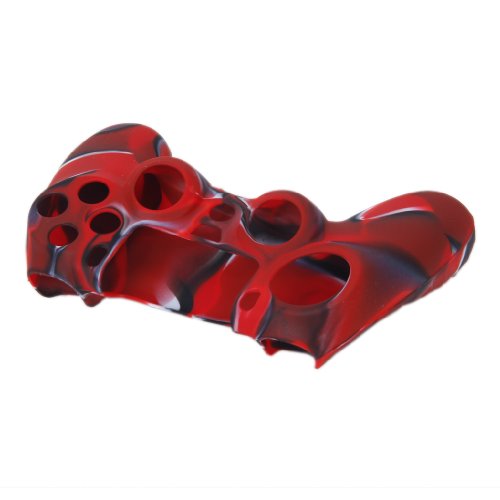 Skin Camo Silikon Schutzhülle für PS4 Controller – Rot mit Schwarz - 3