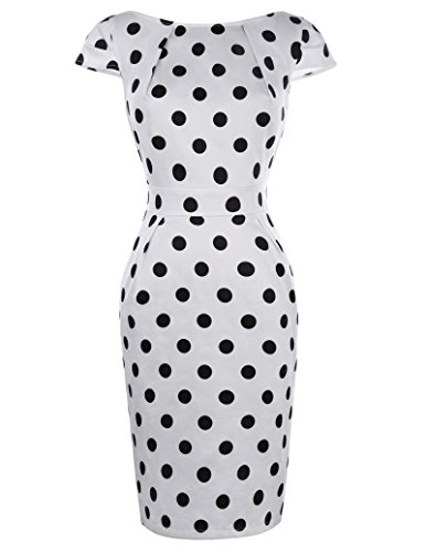 Belle Poque Femme Robe Crayon Pinup Vintage Blanc Manche Courte Pois M BP305-1