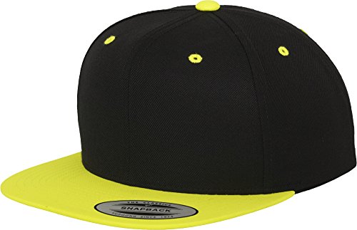 Flexfit Mütze Classic Snapback 2-tone - Gorro, unisex, Multicolor (Blk/Neonyellow), Talla única