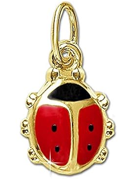 CLEVER SCHMUCK Goldener Anhänger Mini Marienkäfer rot und schwarz lackiert glänzend 333 GOLD 8 KARAT für Kinder
