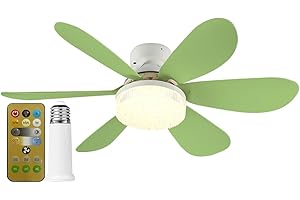 RuiDay Ventilatore da Soffitto con Luce, LED Dimmerabile Ventilatore a Lampadina, 30W E27 Lampada Soffitto con Funzione di Cronometraggio, 6 Pale/Telecomando, per Soggiorno Camera (Verde/A)