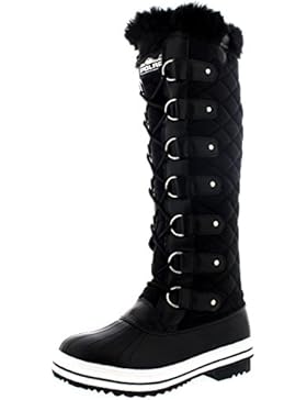Polar Damen Quilted Knie Hoch Ente Pelz Gefüttert Regen Schnüren Dreck Schnee Winter Stiefel