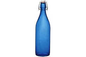 KWARE Botellas de vidrio de estilo vintage de 1 litro, ideales para uso doméstico o comercial, llenar con agua, vino, licor, aceite, cerveza, licor o cordiales (azul rey)