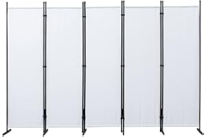 Mingone Paravento da Interno Separe Divisorio Esterno Moderno Pieghevole a 5 Pannelli con Piedini Stabili Per Interni Esterni Balcone Terrazza Soggiorno Camera da Letto, 250x176cm, Bianco