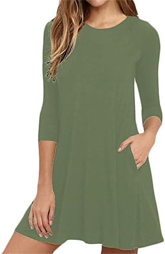 DIOSA Women's Long Sleeve Casual Dress Simple T-Shirt Loose Pocket Tunic Dress