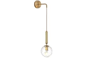 MZStech Lampa ścienna w stylu vintage, przemysłowa, 15 cm, przezroczyste szkło i złoto, metal, lampa ścienna do sypialni, salonu (szkło przezroczyste i złoty metal)