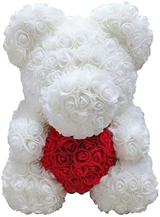Valentine Bear for Her, PE Foam Simulated Rose Teddy Bear Doll Plush Doll Decoration Gift for Decoration, Birthday, Holiday,Valentine