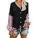 Produktbild Geili Bluse Damen,Frauen V-Ausschnitt Langarm Krawatte Knoten Vorne Henley Shirt Button up Patchwork Cardigan Bluse Gestrickte Hemd Tops