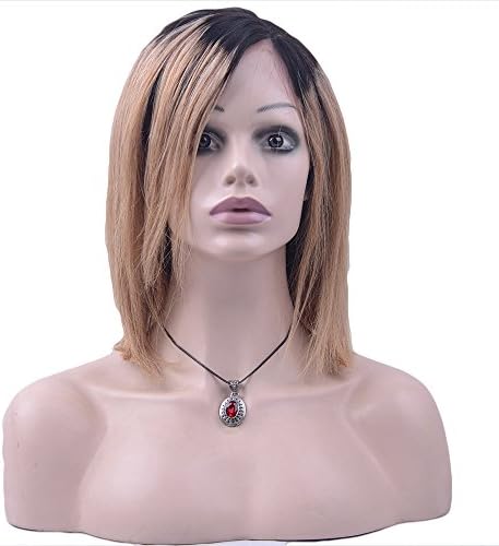 VKHair 12" Ombre 1B/27# Honey Blonde Short Bob 100% Human Hair Lace Wig Brazilian Hair Full Lace Wig Silky Straight Hair Natural Black