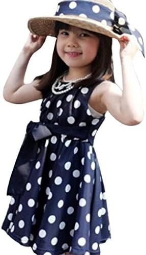 Princess Dress, Sunday77 Infant Baby Girls Summer Chiffon Sleeveless Dresses Cute Polka Dot Bow Tutu Dress Outfits For 2-7 Years (5-6Y, Blue)
