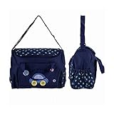FakeFace Oxford Gewebe Cartoon 4er-Set Babytasche Wickeltasche Mutter Windeltasche Handtasche Schultertasche Flaschenhalter (Dunkelblau Wagen) - 6