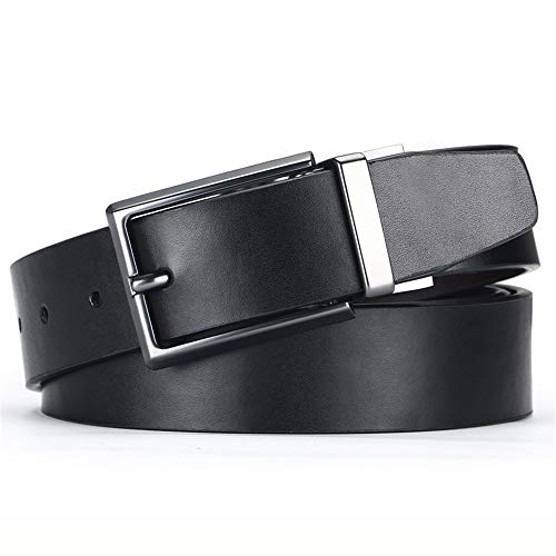 Preisvergleich Produktbild Melodycp Herrengürtel mit Umkehrgürtel, Ledergürtel, mit Drehverschluss, Casual 110cm Schwarz
