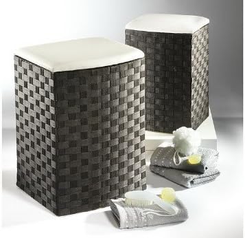 Laundry Basket Nylon Black White Stool Small