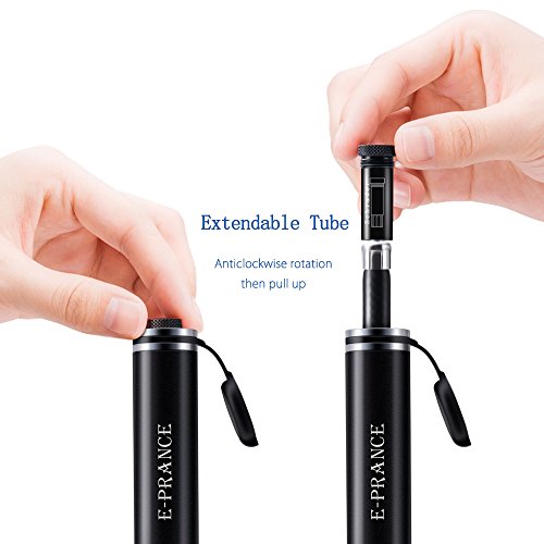 E-PRANCE Fahrradpumpe Luftpumpe Manuell Pumpe aus Aluminium tragbar schwarz, silber - 7