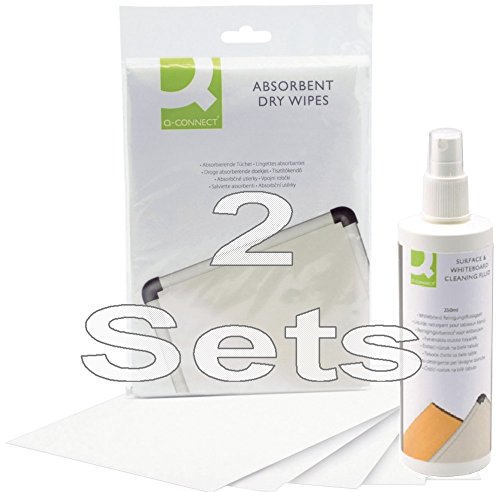 Q Connect Whiteboard Reinigungsset | Whiteboard-Reinigungstücher mit Whiteboard-Reinigungsflüssigkeit [250 ml] zur Grundreinigung von Schreib- und Planungstafeln