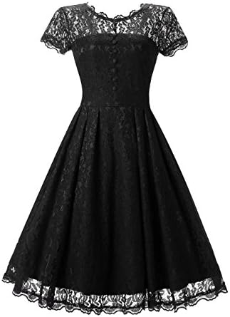 Joansam Vintage 2017 Floral Lace Pleated Dress Women Short Sleeve Elegant Backless Party Sexy Dresses Retro 50s Summer Dress JSCD1523B-L