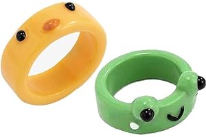 FROINY Dibujos Animados Rana Pollo Anillo Polímero Arcilla Red Rings para Niñas Joyería Animal para Mujeres Verano Moda Viajes Joyería Regalos