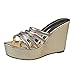 Produktbild Fuibo Damen Wedges Sandalen Sommer, Frauen Mode Keile Farbe Pailletten Bling Slipper Peep Toe Holiday Schuhe Strand Sandalen Rom Lässige Wedges Schuhe (35 EU, Gold)