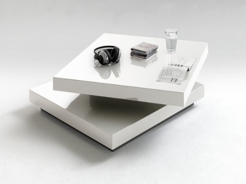 Hugo Coffee Table Top Plate Rotating – width x height x Depth: Approx. 75x75x30 cm white