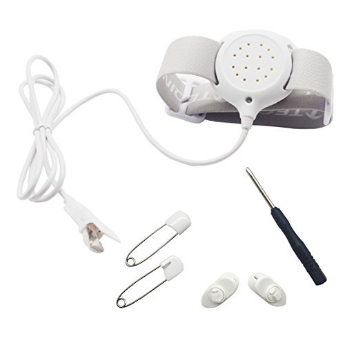TEQIN 6in1 Kit Full-Featured Children Ultimate Moisture Sensor with Sound and Vibration Bedwetting Alarm + Screwdriver + Mini Clip + Pins for Kids Boys Girls Potty Trainning(White)