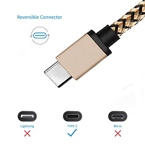 USB Typ C Kabel 0.9m, AYASHO® USB C Kabel auf USB 3.0 A Ladekabel Nylon umflochtenes für USB Typ-C Geräte Inklusive des Samsung Galaxy S8 / S8 Plus, Huawei P10, Huawei Mate 9, Samsung Galaxy A3 2017, Galaxy A5 2017, OnePlus 2, HTC 10, Nexus 5X, Nexus 6P, Huawei P9, Huawei P9 Plus und weitere (Gold & Schwarz) - 4