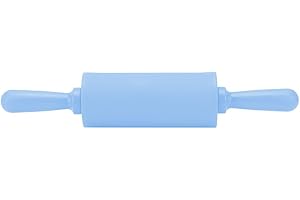 Fdit Nieprzywierający silikonowy wałek do ciasta wałki do pieczenia i toczenia ciasta z drewnianym uchwytem do domu kuchni dla dzieci ciasto 23 cm (niebieski)