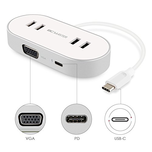 BC Master USB C Hub mit VGA und Power Delivery, mit 4 USB 3.0 Anschlüsse Datenübertragung , 1 VGA Video Adapter und ein USB C Ladeport , für das neue MacBook, Chromebook Pixel und mehr