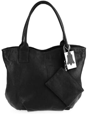 OBC Made in Italy echt Leder 2 in 1 Set Shopper + Schmucktasche / Kosmetiktasche DIN-A4 Beuteltasche Henkeltasche...