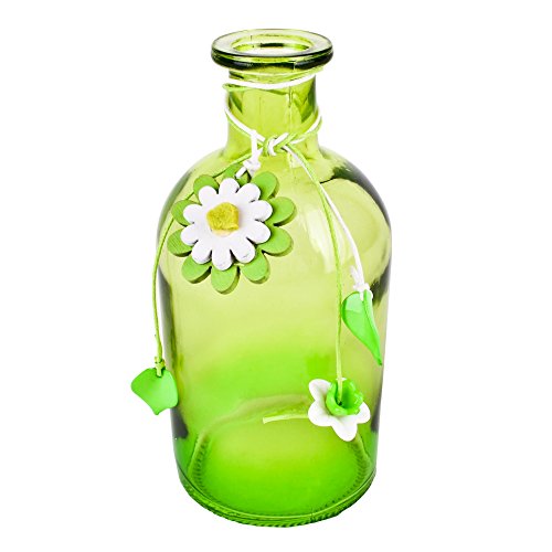Flasche Blüten Deko Glas 13x6x6cm grün Design Dekoration