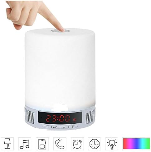 DOXUNGO Bedside Lamp Portable Nightligh Dimmable Night Light with Bluetooth 4.0 Speaker, Alarm Clock and LED Time Display, Support TF Card - Bulit-in Microphone and 1800mAh Battery - Hands-Free Calls -All in One for Kids Home Office Reading Camping