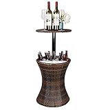 - Cooler Bar Table, una solución de almacenamiento y entretenimiento asequible. ¡Un refrigerador, una mesa de cóctel y una mesa de café, todo en uno, y su último accesorio para patio, jardín y patio 3 en 1!