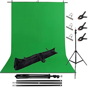 WEMOSI Green Screen Backdrop with Stand - 6x10ft Green Backdrop Portable Stand Kit,Polyester Photography Backdrop Background with 3P Spring Clamps and 3P Silver Clamps for Photo Video Studio