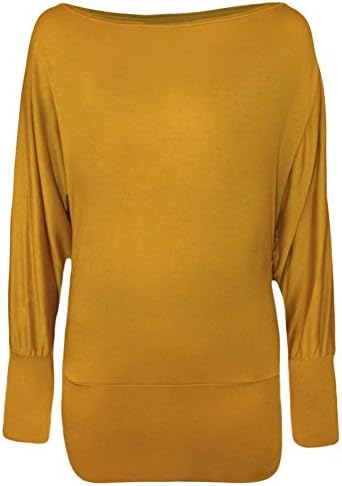 Womens Ladies Long Sleeve On/Off Shoulder Batwing Top Blouse Baggy Jumper (M/L (12-14), Mustard)