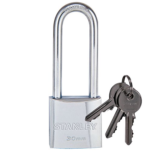 STANLEY Solid Brass Chrome plated Vorhangschloss 30mm mit hohem Bügel, 3 Schlüssel, S742-015, Schloss, Bügelschloss