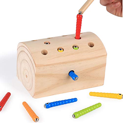 Pingenaneer Magnétique Attraper des vers Jeu Jouets en Bois Développement de l'éducation de Base Jouet Montessori Cadeaux d'anniversaire pour Les Enfants