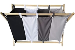 ‎JAGO Jago® Wäschesortierer - Faltbar, 4 Fächer aus Stoff, aus Holz, Vierfarbig, ca. 172 l Volumen, Größe (L/B/H): 98,5/40/72 cm - Wäschekorb, Wäschebox, Wäschesammler