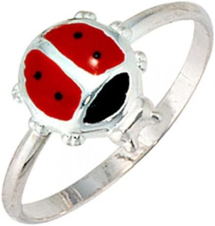 Jobo Children's Ring Ladybird 925 Sterling Silver with Enamel Insert Red/Black