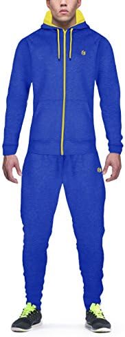Candish TR3NCH Men's Hoody/Fleece Tracksuit Set New Contrast Cord Fleece Hoodie Top Bottoms Jogging/Joggers Gym Sport Sweat Suit Pants Plus Size S M L XL XXL (Blue, XL)