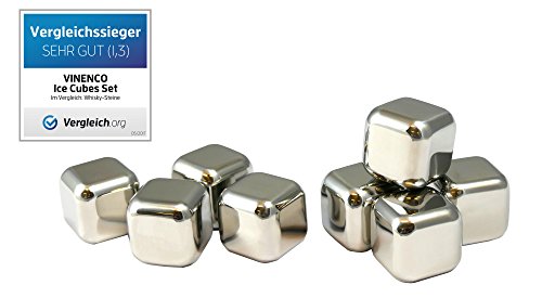 Whisky Steine Ice Cubes Set von VINENCO – 8 Wiederverwendbare Edelstahl Eiswürfel + Stoffbeutel | 8er Set Whiskey Rocks Stones - 2