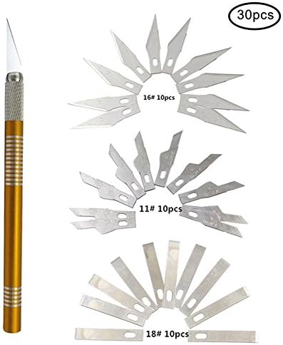 BARHOMO Home Decoration DIY Handmade M Artwork Knife Home Paper Card Carving Knife Mobile Phone Film Knife Stone Metal Carving Knife Crafts DIY Tools with 30pcs blades (gold+30)
