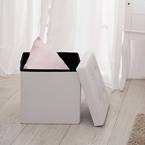 TecTake 38x38x38 cm Faltbarer Sitzhocker Aufbewahrungsbox Sitzwürfel mit Stauraum Kunstleder weiß - 4