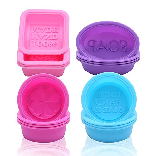 Goodlucky365 16pcs Moldes de Jabón Ovales Redondos Cuadrados 100% Hecho A Mano Moldes de Silicona