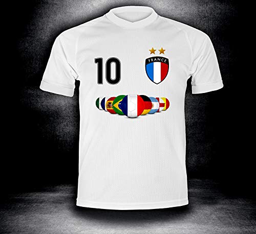 ElevenSports Frankreich Trikot 2018 mit GRATIS Wunschname + Nummer im EM WM Weiss Typ #FR7t – Geschenke für Kinder Erw. Jungen Baby Fußball T-Shirt Bedrucken