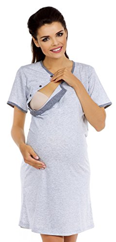 Zeta Ville Nursing Nightdress Robe Labour Hospital Gown MIX & MATCH 393c (Nightdress - Light Grey, UK 10/12)