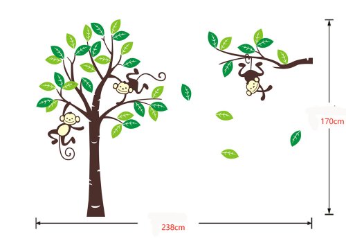 Große Hanging Monkey und Grüne Baum Baby-Kinderzimmer-Wand-Sticker - 7