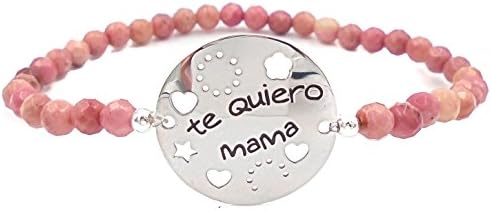 'Teresa Sesame – Bracelet Lady/Woman with Natural Stones of Rhodonite 5 mm and silver plate 1 Law (925 Thousandths) with Emotiva Phrase I Love You Mama "