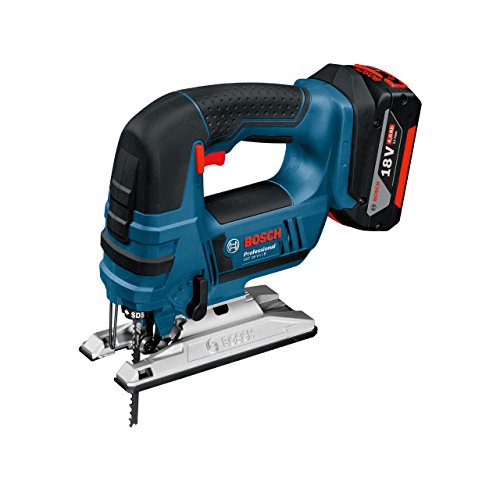 Bosch Professional GST 18 V-LI B, 18 V Akkuspannung, 120 mm Schnitttiefe in Holz, L-BOXX, Schnelllader, Spanreißschutz, 2 x 4,0 Ah Li-Ion Akku, Sägeblätter